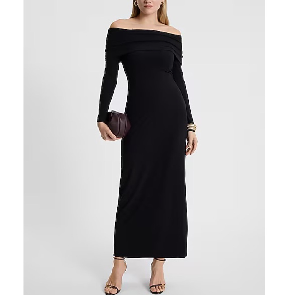 Express Off the Shoulder Long Sleeve Knit Maxi Dress